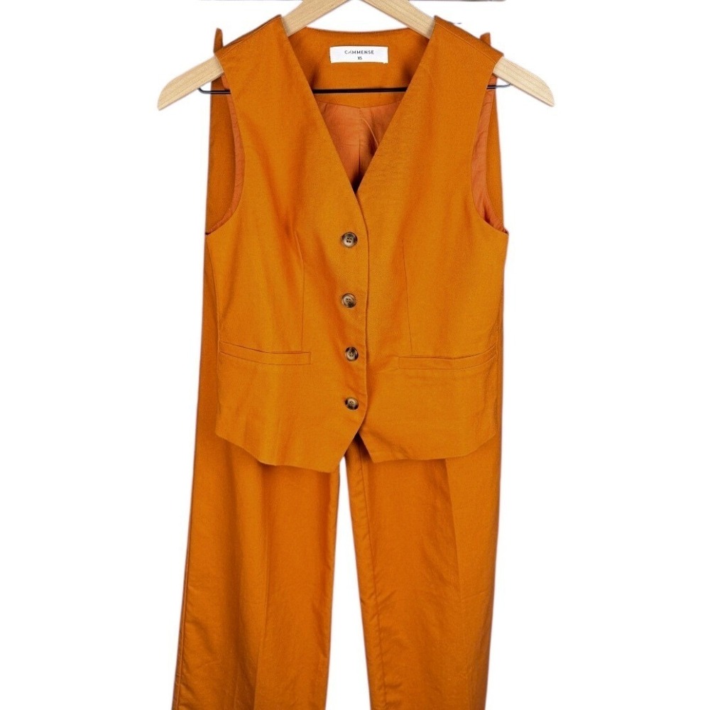 Commense Orange Vest + Pants Set Cotton Linen Two Piece Set Womens XS NWOT - Picture 2 of 8